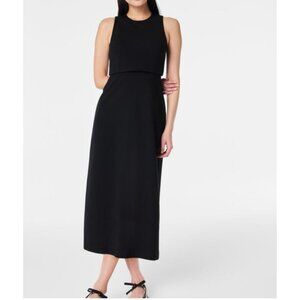 Spanx Ponte Overlay Dress midi black slimming midi minimalist‎ 90s sz XL